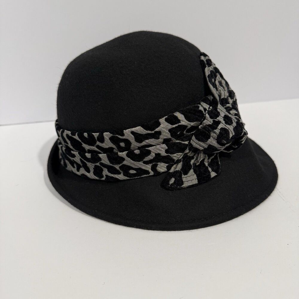 Callanan Cloche Bucket Bowler Hat Black 100% Wool Bow Bohemian City One Size - Picture 7 of 16